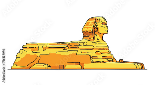 Iconic Egyptian Sphinx monument stands majestically against a clean background