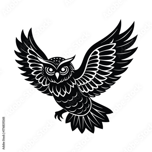 Owl in flight with wings bent and head turned advertisement banner
