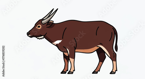 Majestic brown water buffalo stands calmly against a soft blue background, ready for your design needs.