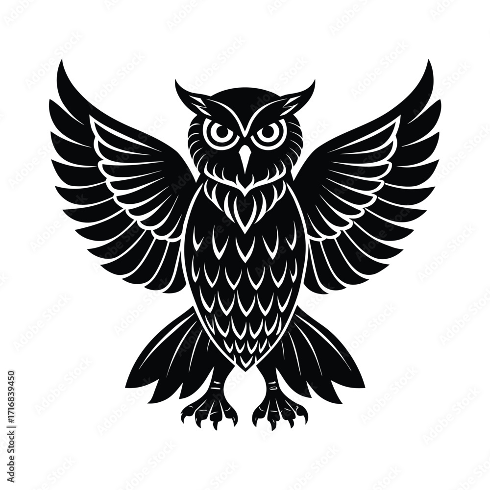 Obraz premium Silhouette of an owl with wings raised looking forward