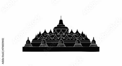 Iconic Borobudur temple silhouette offers timeless cultural symbol for travel and heritage projects