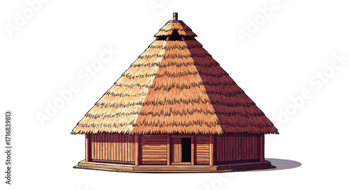 Charming thatched hut evoking rustic charm and natural living in a peaceful setting