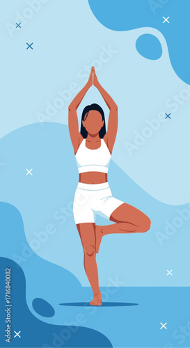 Flat Vector Woman Practicing Yoga Tree Pose