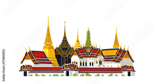 Stunning Thai temple architecture with golden spires and vibrant colors, iconic cultural landmark