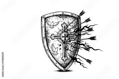 Shield of Faith – Defending Against Arrows of Evil and Sin, Christian Spiritual Armor Vector Illustration