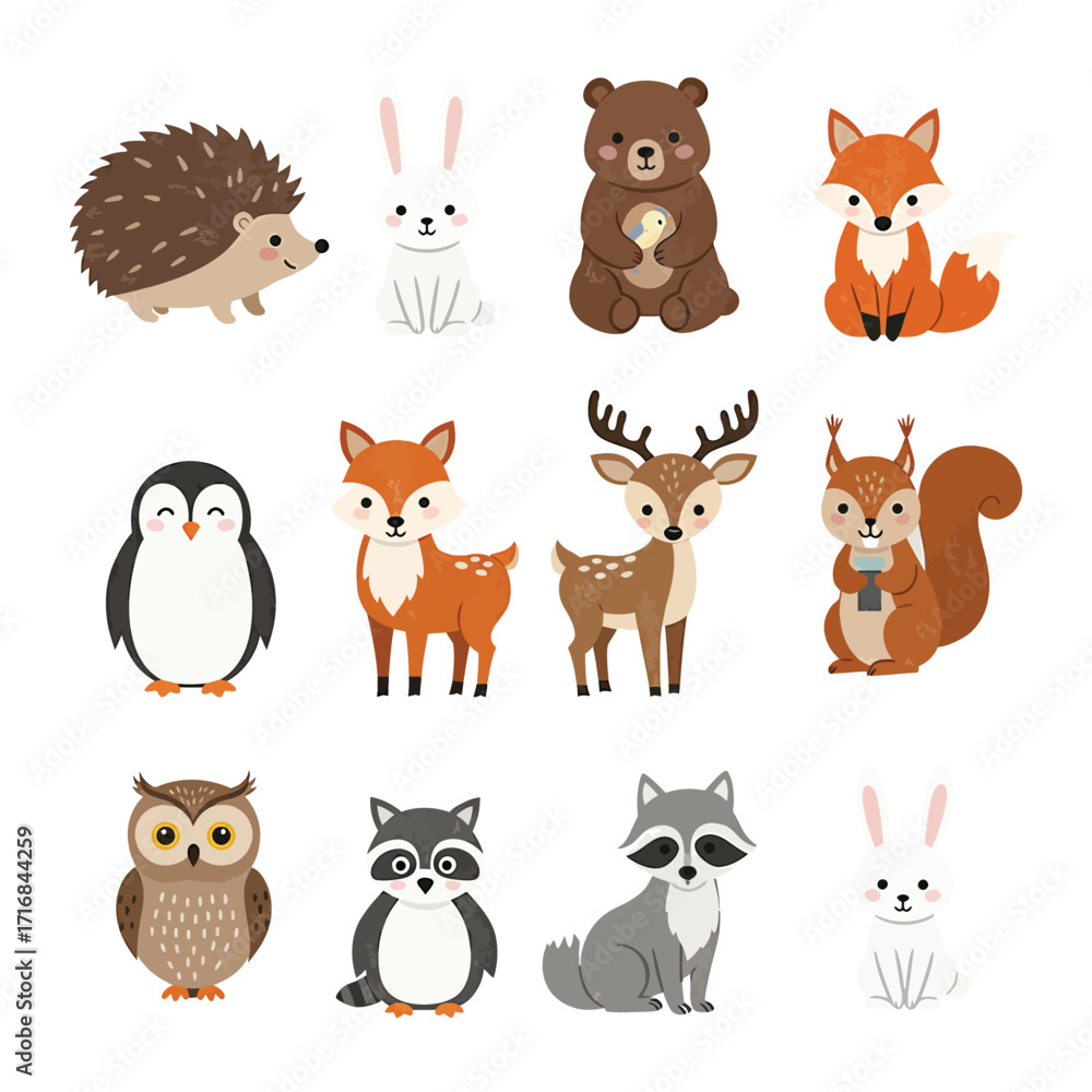 Obraz premium Cute Cartoon Woodland and Forest Animals Collection.