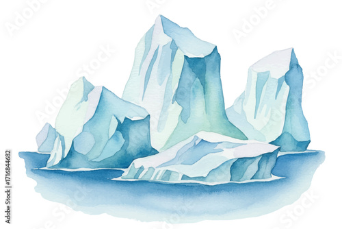 Grand iceberg formation vector illustration. Various shades of blue and white, the ice with artistic texture.
