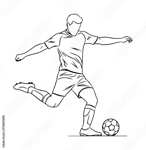 Dynamic sketch of a soccer player kicking a ball capturing athletic action and sport energy vector