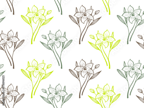 Narcissus flowers vector seamless pattern fabric print spring design. Pretty ...