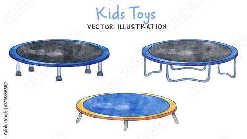 Watercolor Trampoline Vector Set. Kids toys illustration for creative design.