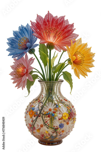 Wallpaper Mural Colorful flowers in a decorative vase, showcasing vibrant hues and intricate designs. Torontodigital.ca