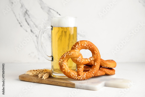 Cutting board with pretzels...