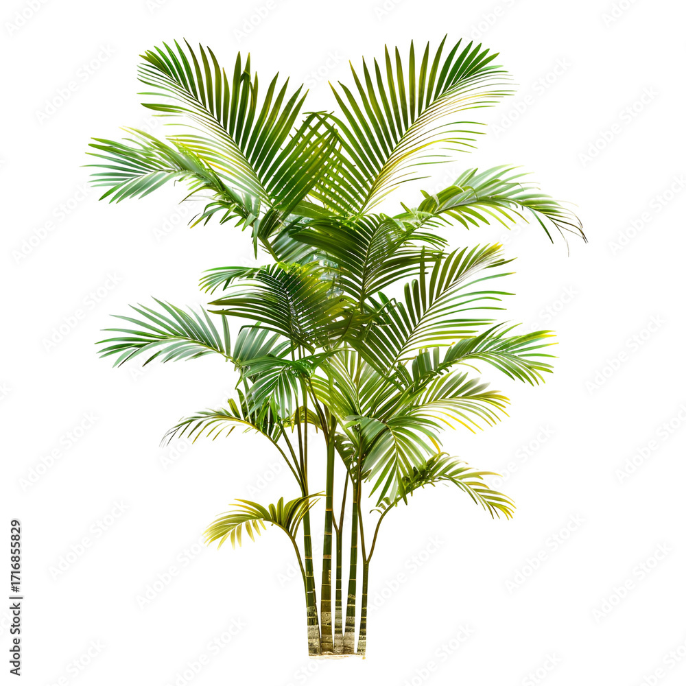 Fototapeta premium Tall Green Palm Tree with Multiple Fronds Keywords: palm tree, green, plant, tropical, nature