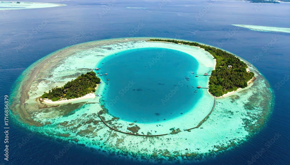 Obraz premium Aerial View of a Tropical Atoll with Turquoise Lagoon