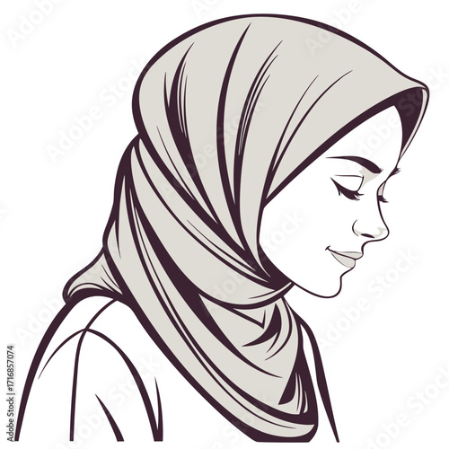 Elegant Profile of a Woman Wearing a Hijab with Serene Expression