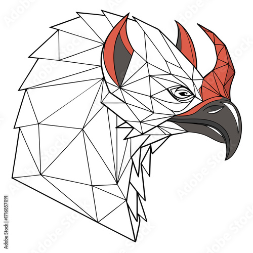Geometric Low Poly Eagle Head Profile in Red and Black