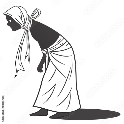 Silhouette of a Person in a Robe with a Downward Gaze and Shadow