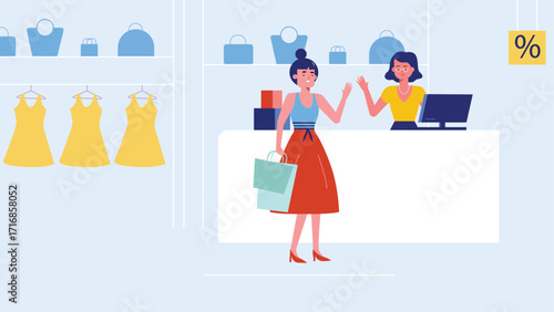 Woman Shopping at Fashion Store with Sales and Bags
