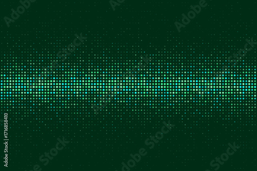 Abstract technology background with vibrant green and blue hexagonal pixels forming a dynamic wave pattern, ideal for digital concepts and data visualization.