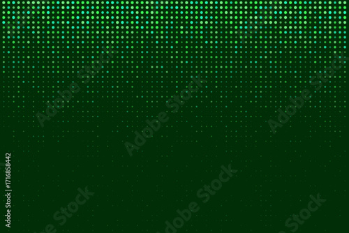 Abstract digital background with fading green and teal dots on a dark gradient, creating a modern technological pattern.