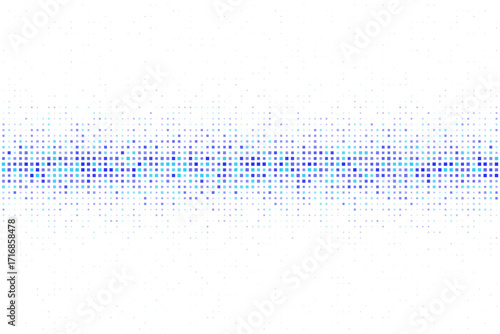 Abstract digital background with glowing blue and cyan squares forming a futuristic light wave pattern on a dark backdrop.