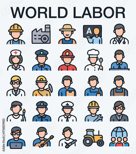 Diverse Occupations and Professions Vector Icon Set