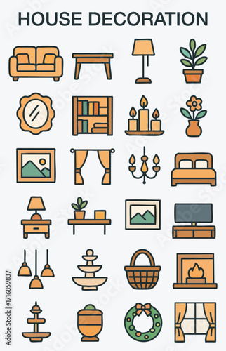 Household Decor and Furniture Icon Set