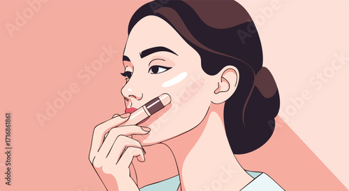 Woman Applying Concealer or Foundation Stick to Her Face