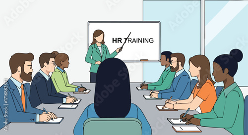 A group of HR professionals attends a training session on company policies and best practices.
