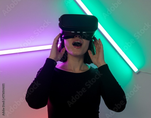 young woman impressed by Augmented Reality