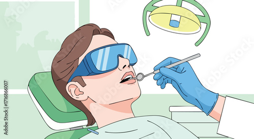 Patient Undergoing a Dental Examination with Protective Goggles