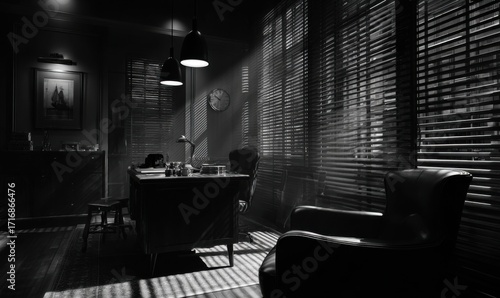 Dark, moody interior scene
