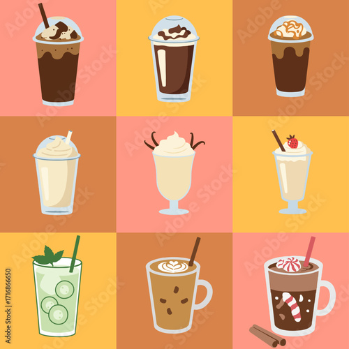 set illustration vector graphic of Chocolate coffee and vanilla flavored drink