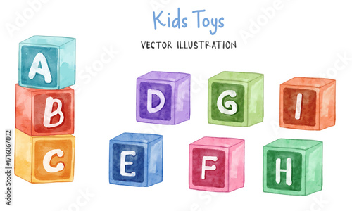 Watercolor Alphabet Cube Game Vector Set. ABC cube education illustration for creative design.