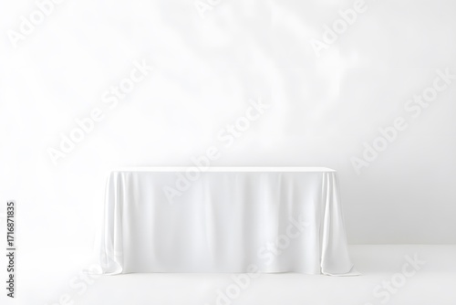 Wallpaper Mural A long rectangular presentation table draped with a clean white floor-length tablecloth with soft elegant folds. Torontodigital.ca