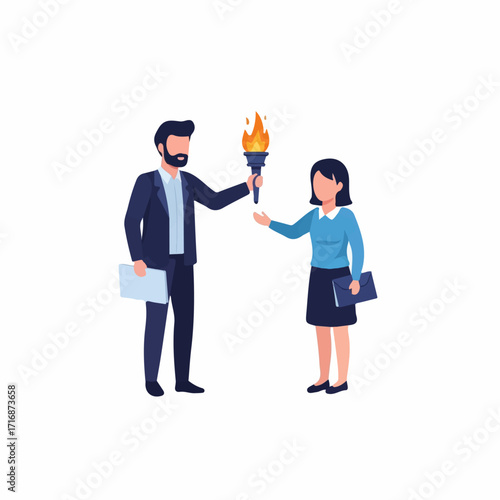 Business Professionals Exchanging a Torch of Leadership.