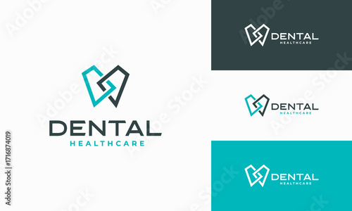 Dental Clinic Logo Tooth abstract design vector template Linear style. Dentist stomatology medical doctor Logotype concept icon.