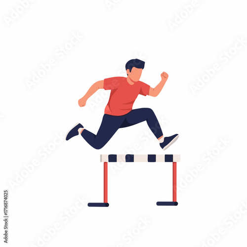 Flat Vector Illustration of a Man Jumping Over a Hurdle.