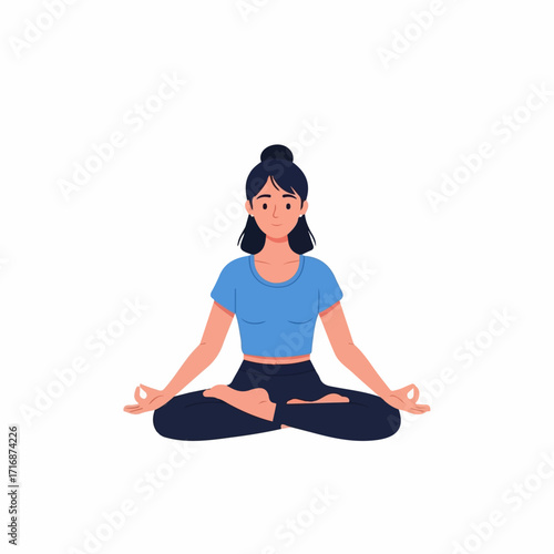 Woman in Yoga Pose with Hands in Gyan Mudra Meditating Calmly.