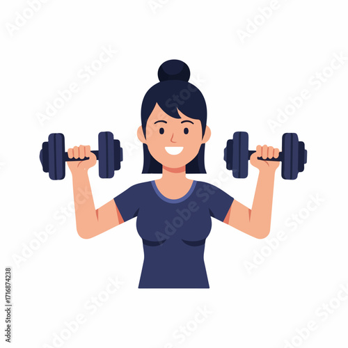 Smiling Woman Lifting Dumbbells in Exercise Pose.