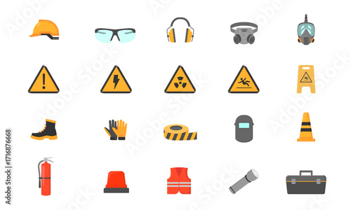 Safety work flat vector icons set.