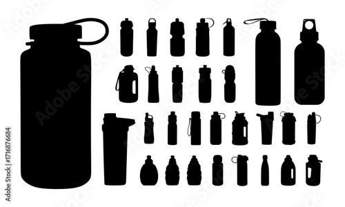 Set of Various Water Bottle Silhouette vector, Sport Water bottle, Drink Bottle