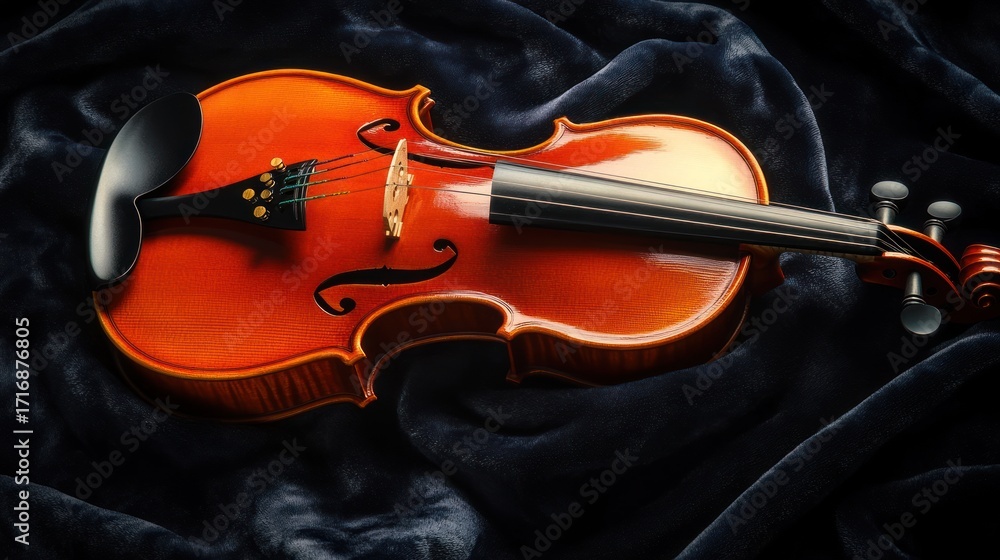 Fototapeta premium Violin on dark fabric