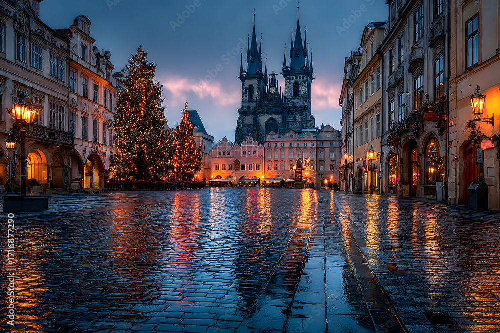 Fototapeta premium Old Town Square at Christmas time in Prague.
