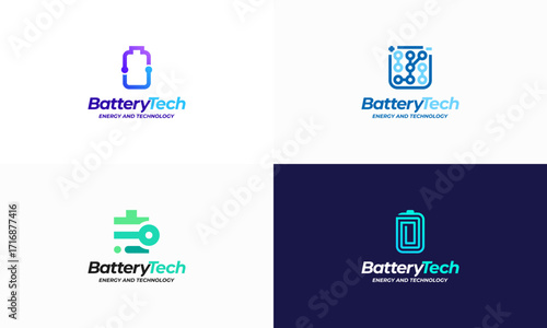 Set of Battery Technology Logo designs concept vector, Battery energetic ring to convey movement and dynamism.