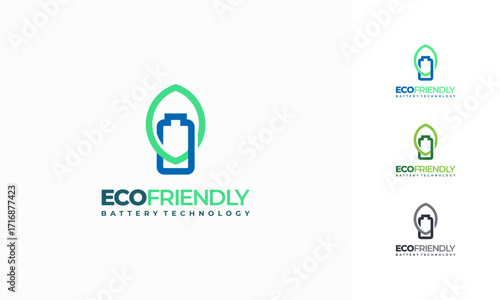 Green Energy with battery Symbol, Eco energy logo concept vector