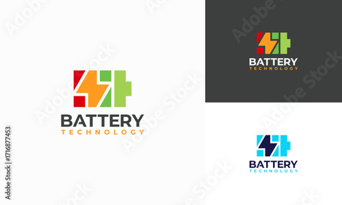Battery technology logo designs concept vector, Battery with Thunder symbol template icon