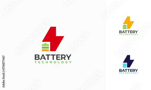 Battery technology logo designs concept vector, Battery with Thunder symbol template icon