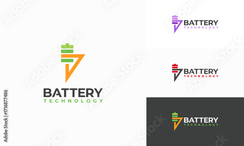 Battery technology logo designs concept vector, Battery with Thunder symbol template icon