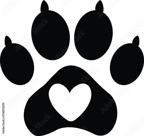 Dog paw print clip art design on plain white transparent isolated background for card, shirt, hoodie, sweatshirt, apparel, card, tag, mug, icon, poster or badge
